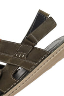Men's Khaki Leather Sandals | Derimod