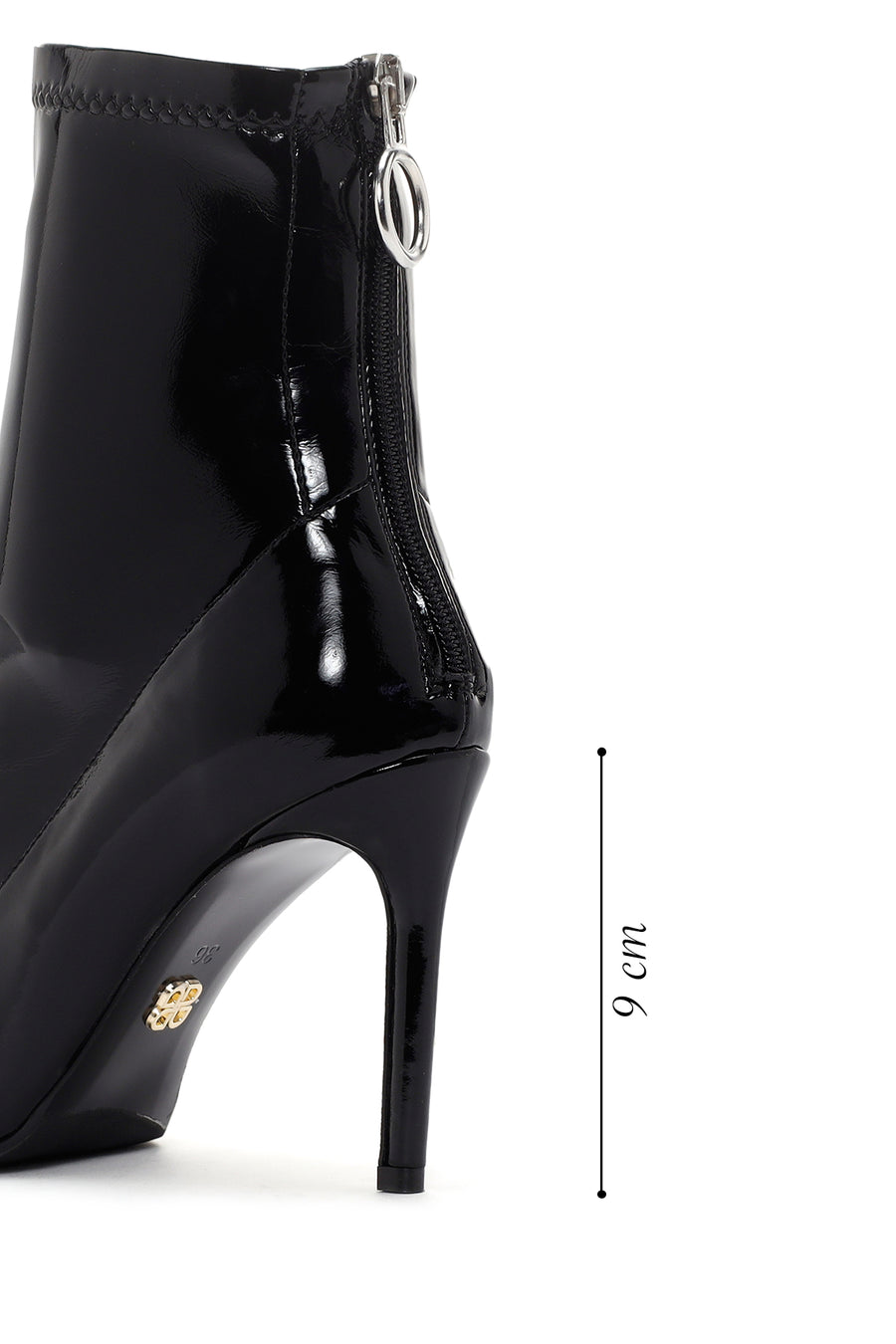 Women's Black Thin Heeled Zippered Patent Leather Classic Leather Boots