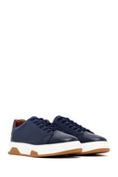Male Navy Blue Lace-Up Thick-Soled Leather Sneaker | Derimod