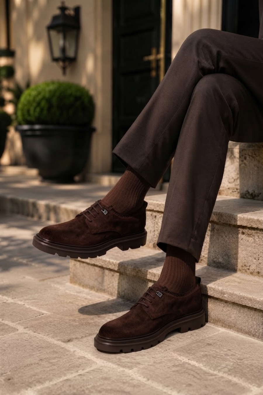 Male Brown Lace-up Suede Casual Shoes