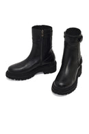 Women's Black Zippered Thick-Soled Leather Boot | Derimod