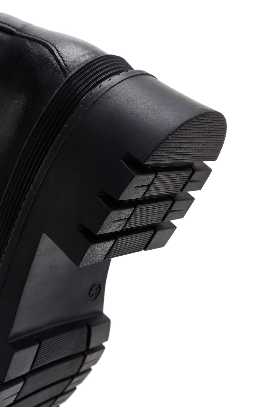 Women's Black Leather Thick Soled Zippered Boots