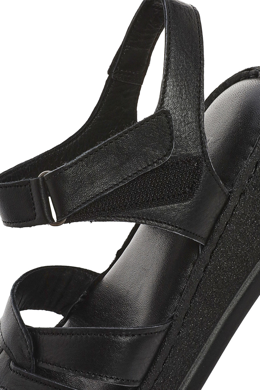 Women's Black Strappy Thick Soled Leather Comfort Sandals