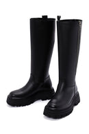 Women's Black Thick Soled Zippered Leather Boots | Derimod