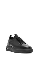Men's Black Lace-Up Thick Sole Leather Sneakers | Derimod
