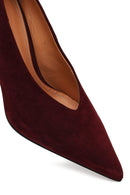 Women Burgundy Thin Heeled Suede Leather Stiletto | Derimod