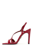 Women's Red Ankle Buckle High Thin Heel Patent Leather Sandals | Derimod