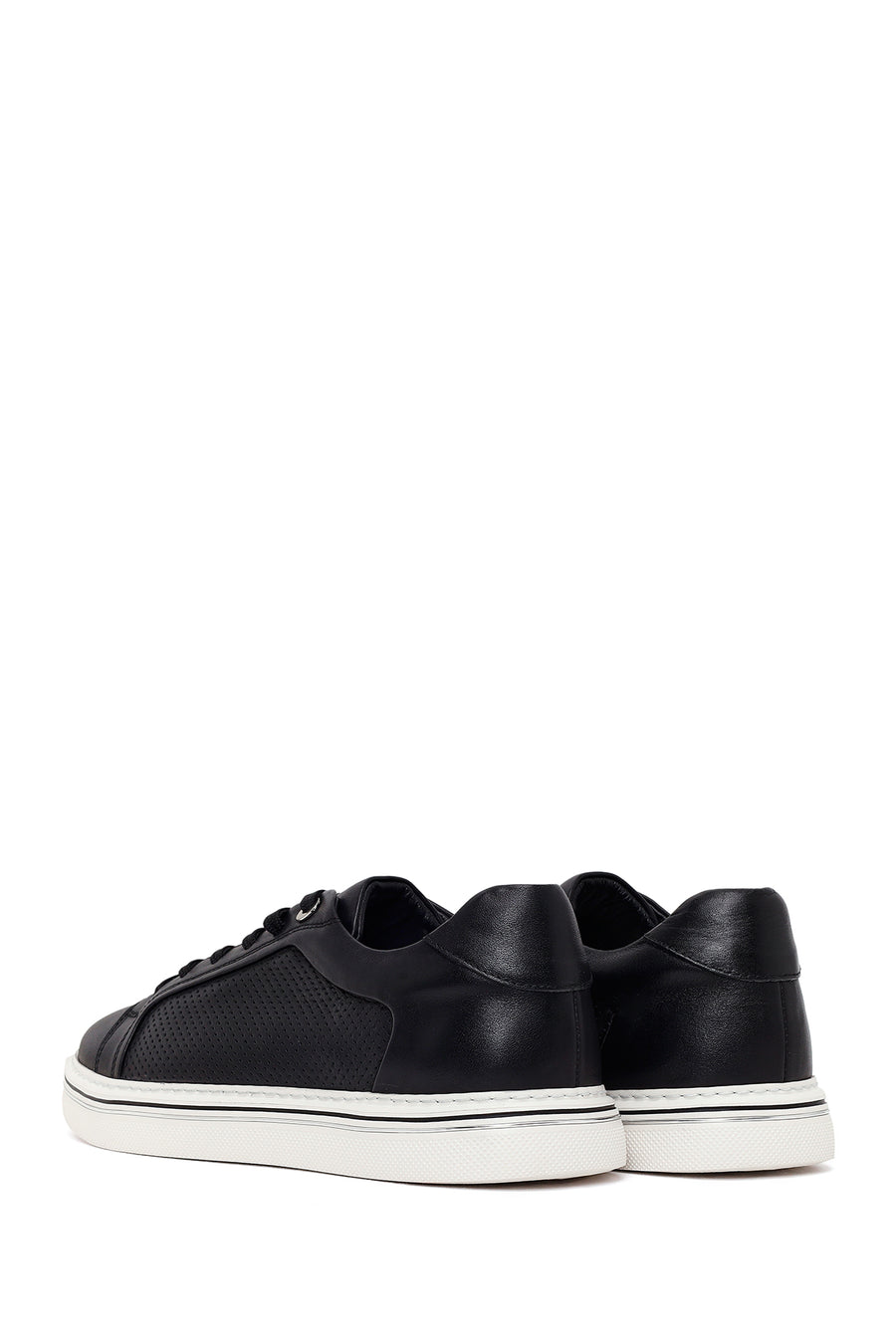 Erkek Siyah Bağcıklı Deri Sneaker