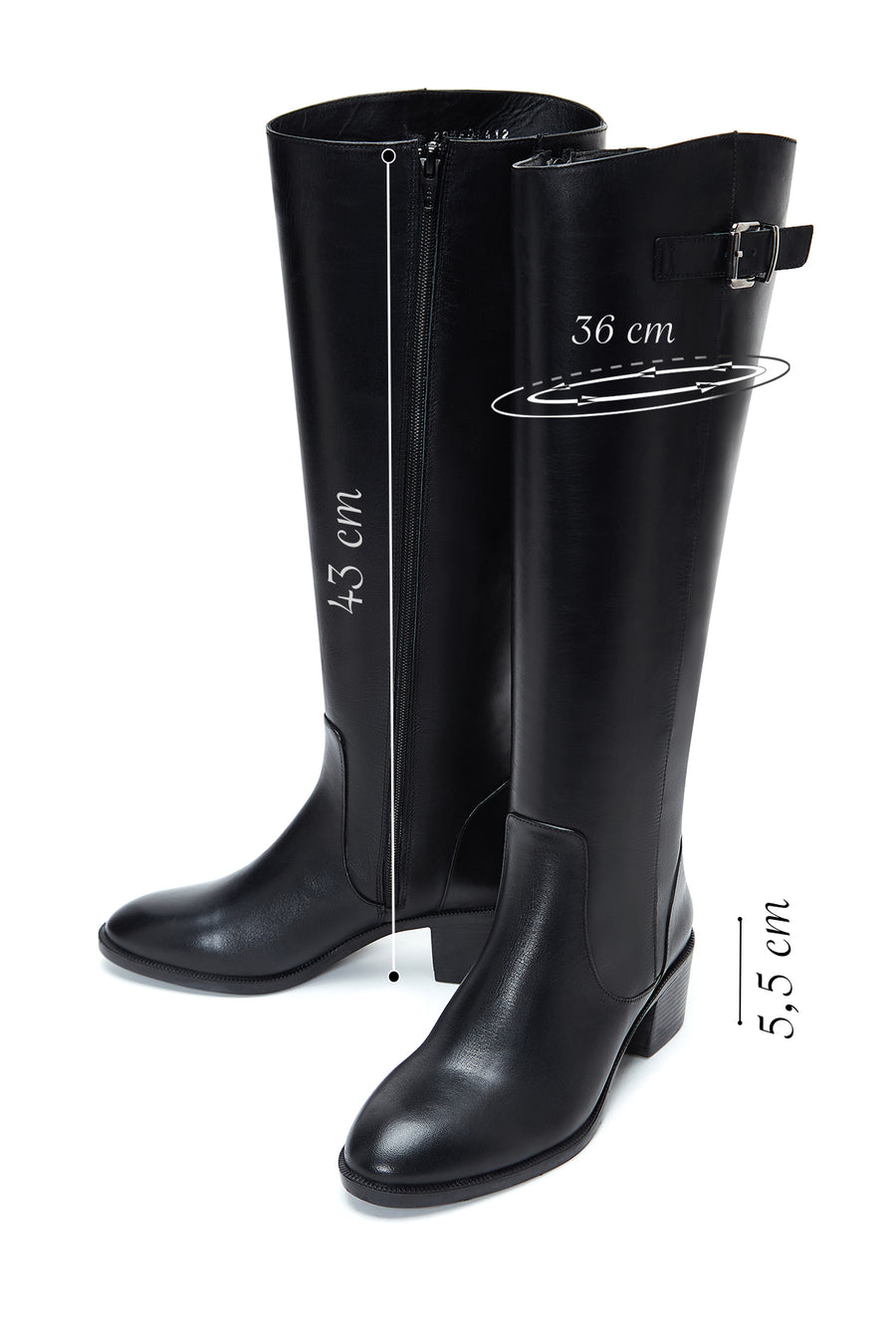 Women's Black Leather Buckle Boots