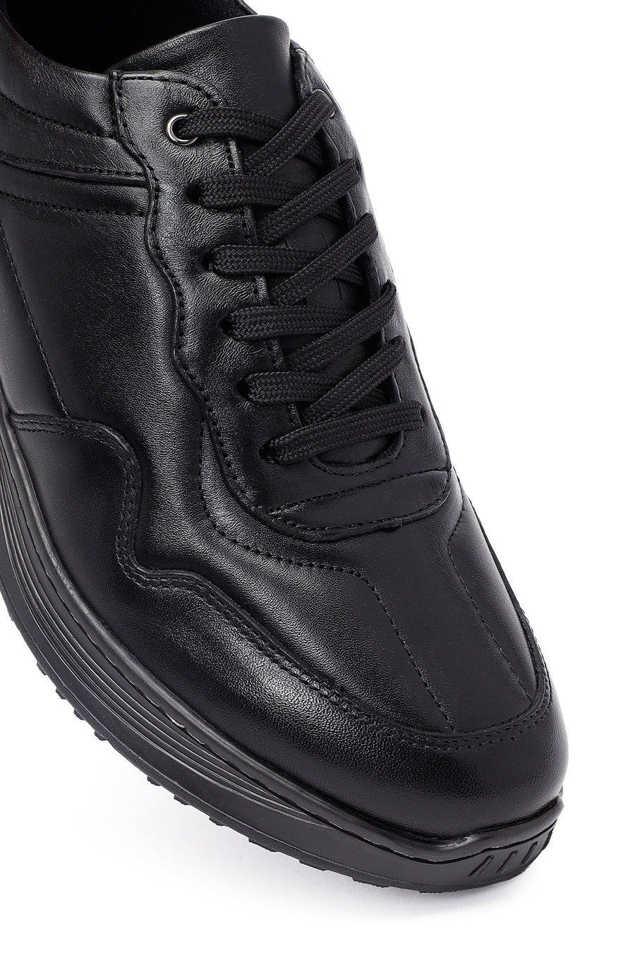 Men's Black Lace-Up Leather Casual Sneakers