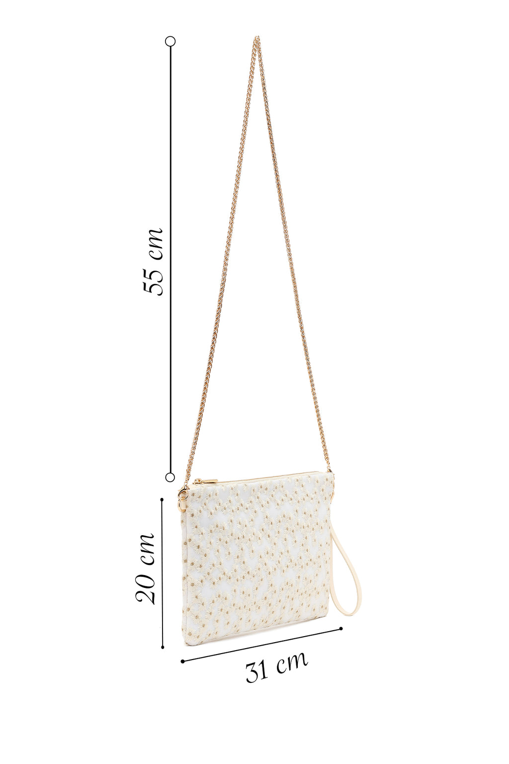 Kadın Bej Uzun Zincir Askılı Desenli Portföy Çanta