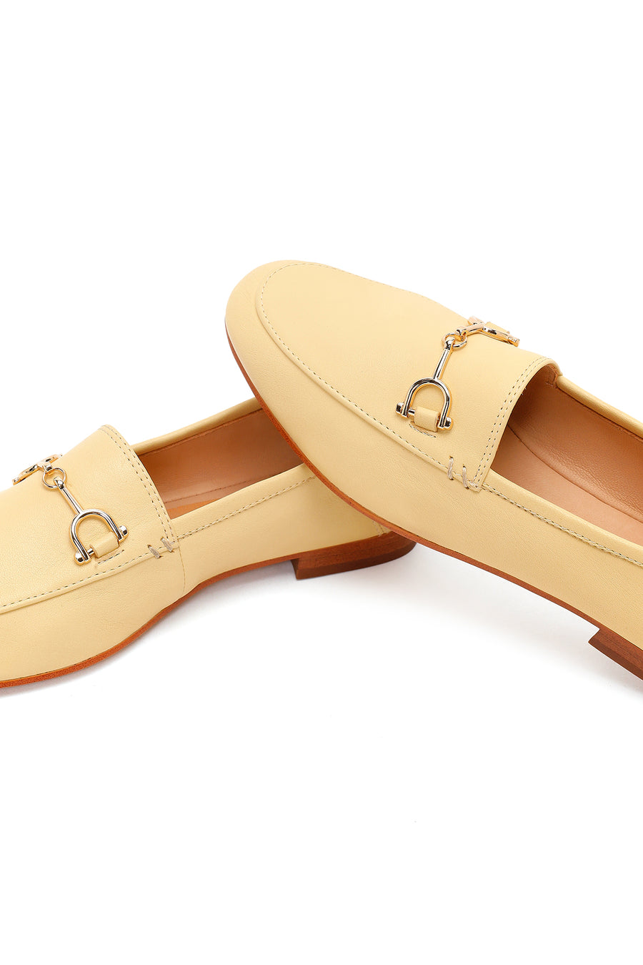 Women's Yellow Buckle Leather Loafers