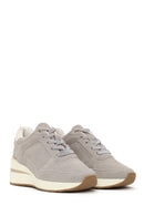 Woman Gray Lace-Up Wedge Heel Suede Shoes | Derimod