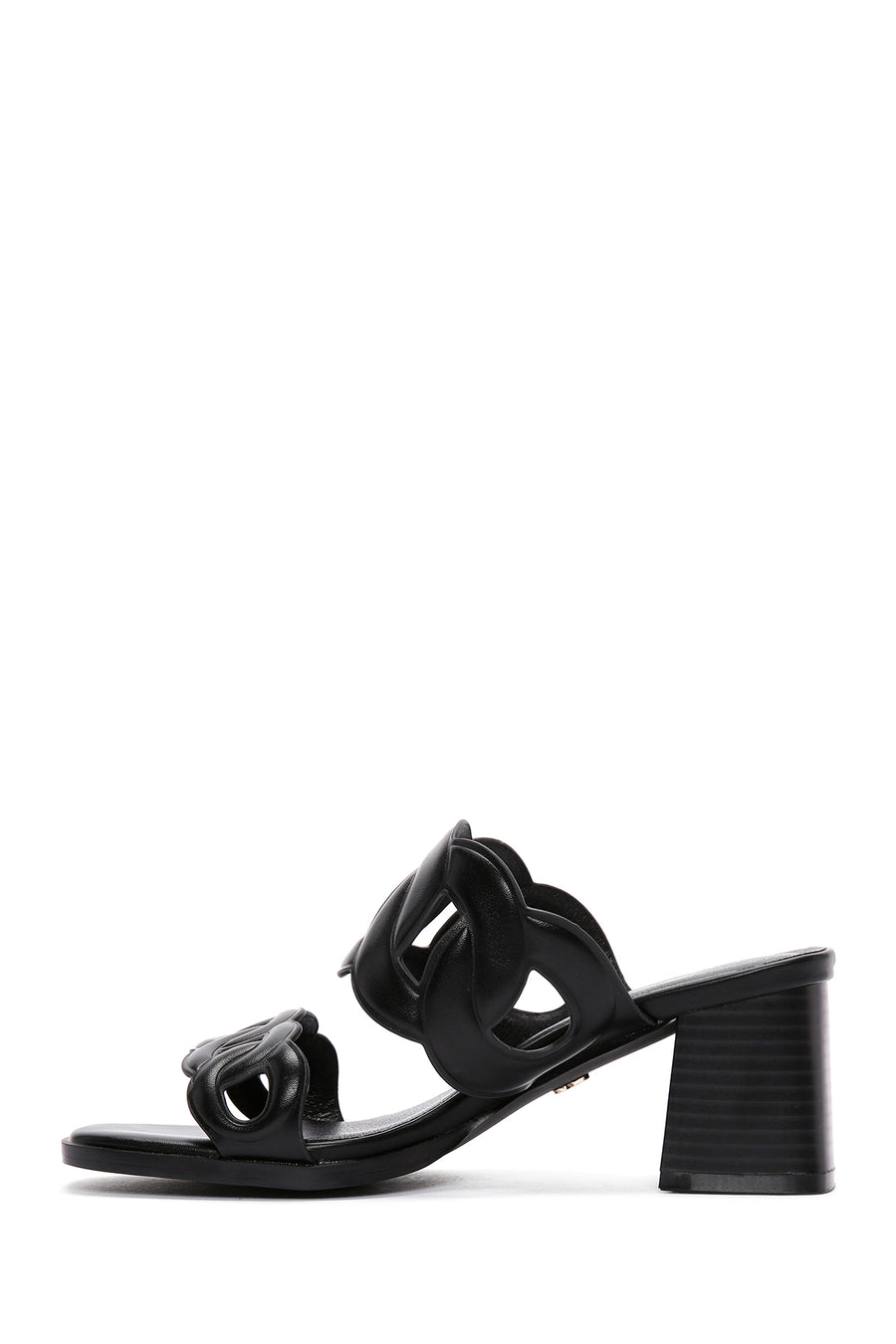 Women's Black Thick Heeled Slippers