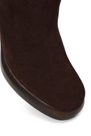 Woman Brown Zip Closure Chunky-Heeled Suede Leather Boots | Derimod