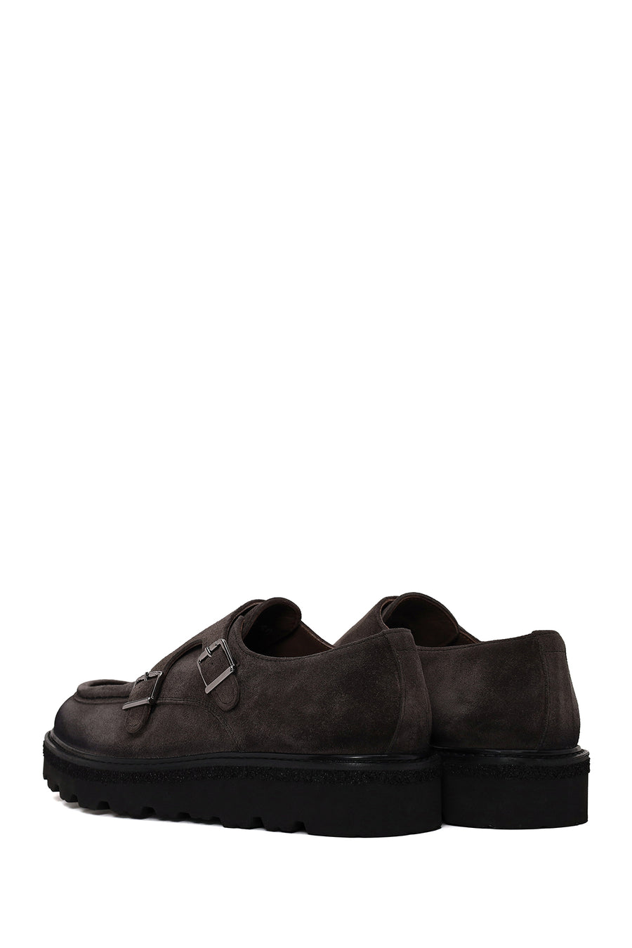Male Anthracite Double Buckle Thick Sole Suede Leather Casual Shoes