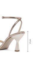 Women's Beige Ankle Buckle Stoned Thin Heel Sandals | Derimod