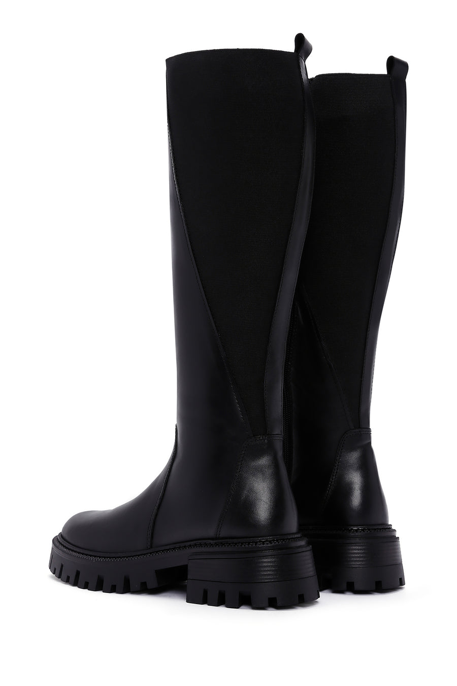 Women's Black Zippered Thick Soled Leather Boots