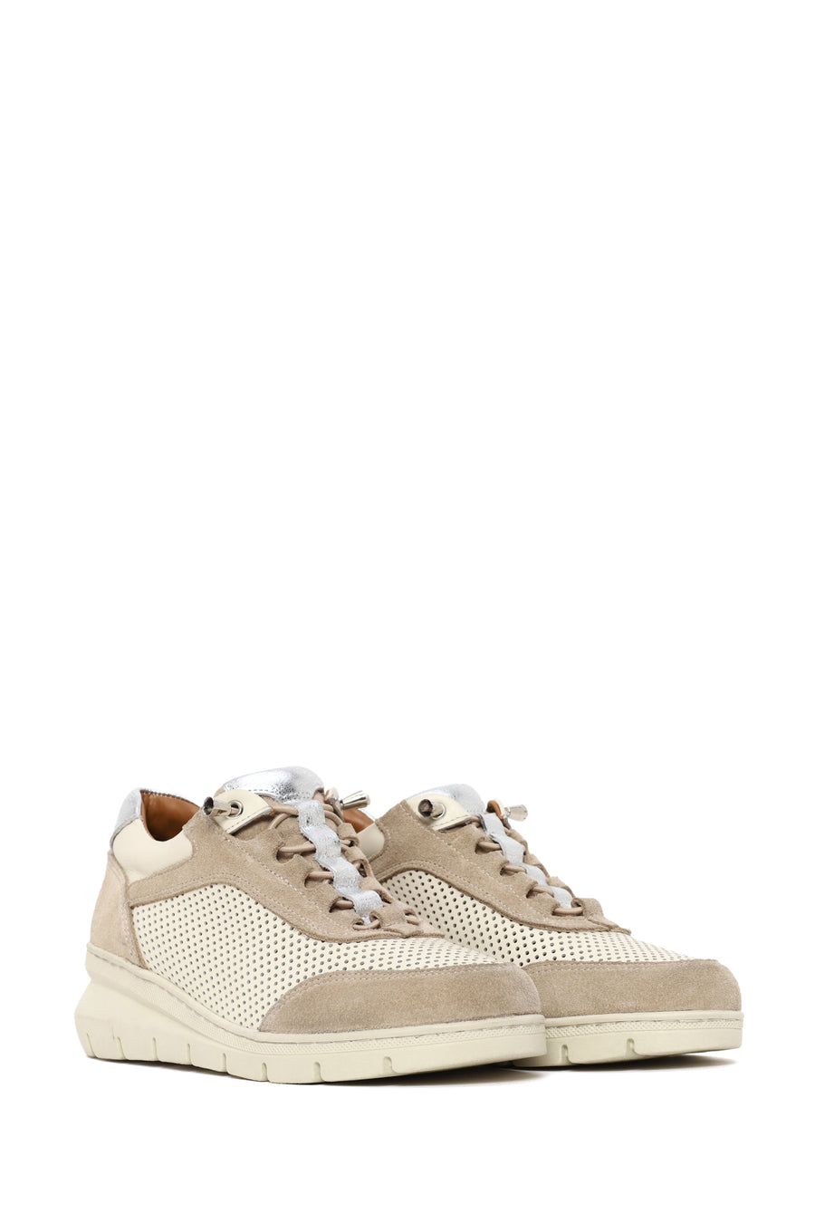 Woman Cream Lace-Up Thick-Soled Leather Comfort Shoes