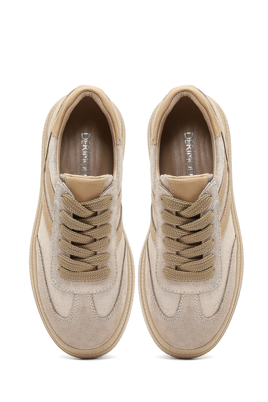 Kadın Bej Bağcıklı Süet Deri Sneaker