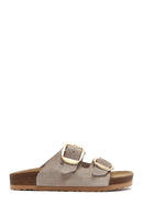 Women's Mink Buckled Suede Leather Slippers | Derimod