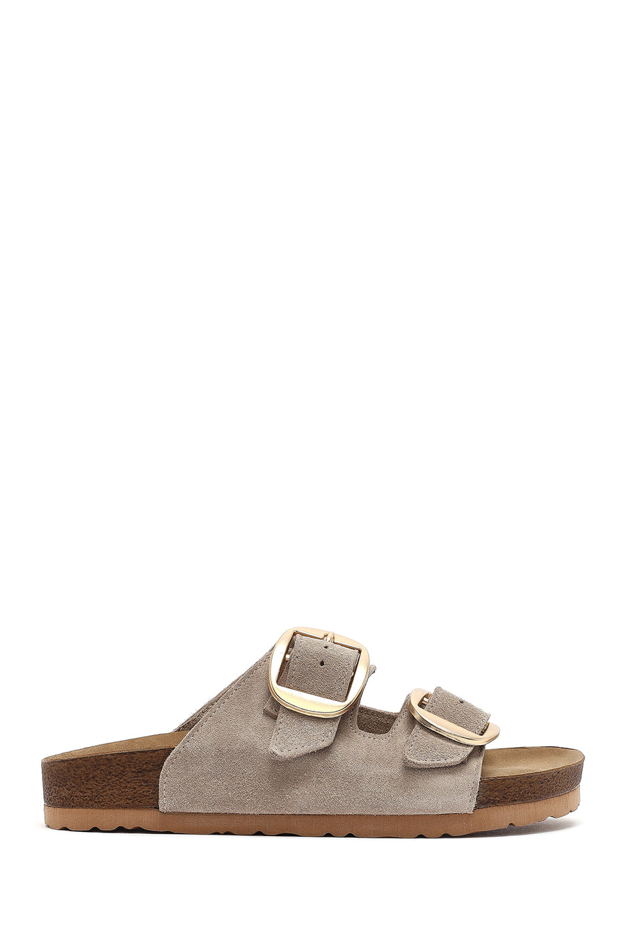 Women's Mink Buckled Suede Leather Slippers 25SFD130110 | Derimod