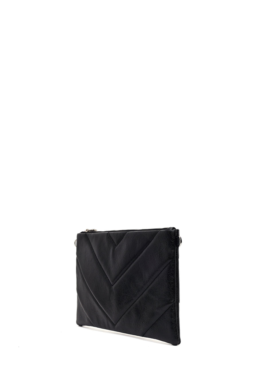 Woman Black Chain-Strap Patterned Clutch Bag