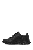 Erkek Siyah Bağcıklı Kalın Tabanlı Deri Casual Sneaker | Derimod