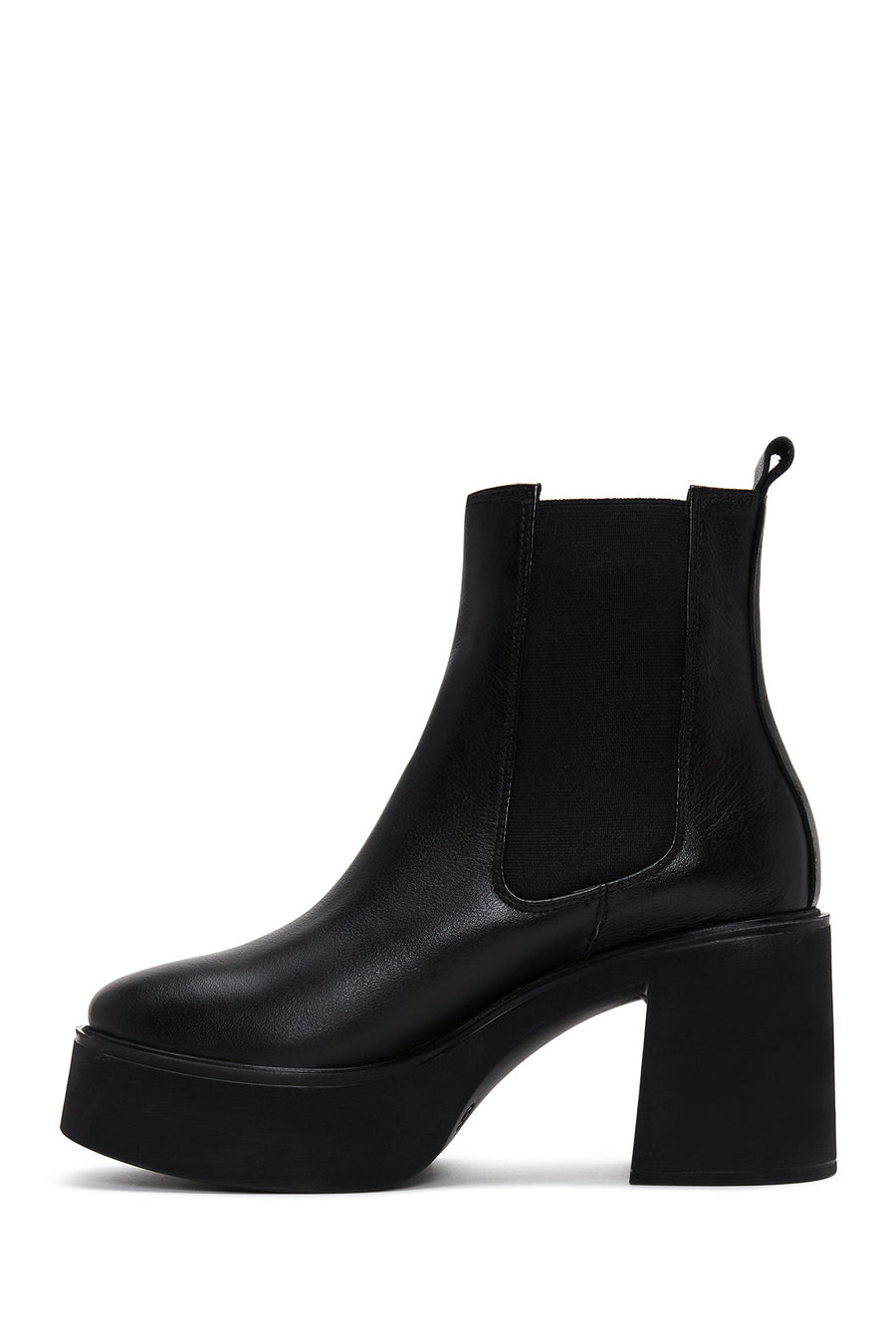 Women's Black Leather Platform Heeled Boots