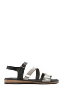 Women's Black Buckled Metallic Leather Bodrum Sandals | Derimod