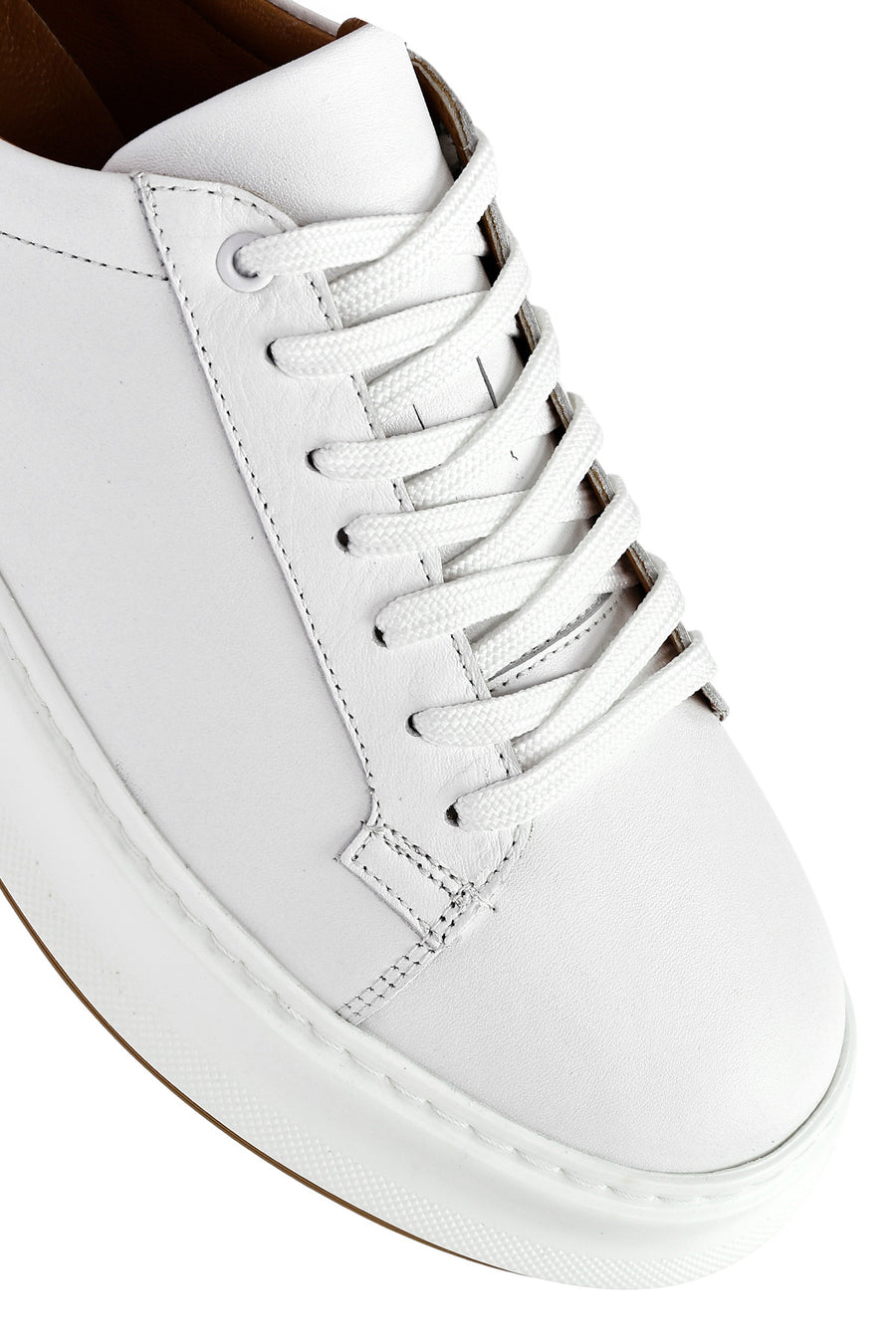 Erkek Beyaz Bağcıklı Kalın Tabanlı Deri Sneaker
