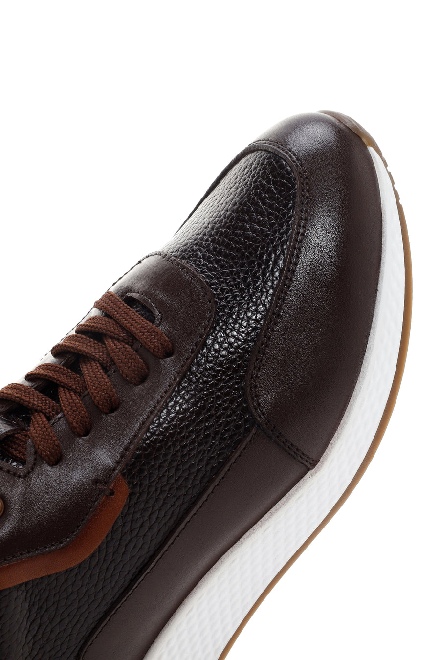 Erkek Kahverengi Kalın Tabanlı Deri Casual Sneaker