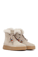 Woman Beige Lace-Up Thick-Soled Suede Leather Teddy Bot | Derimod