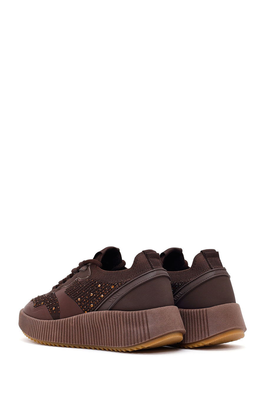 Derimod Zero Kadın Kahverengi Bağcıklı Kalın Tabanlı Taşlı Kumaş Sneaker