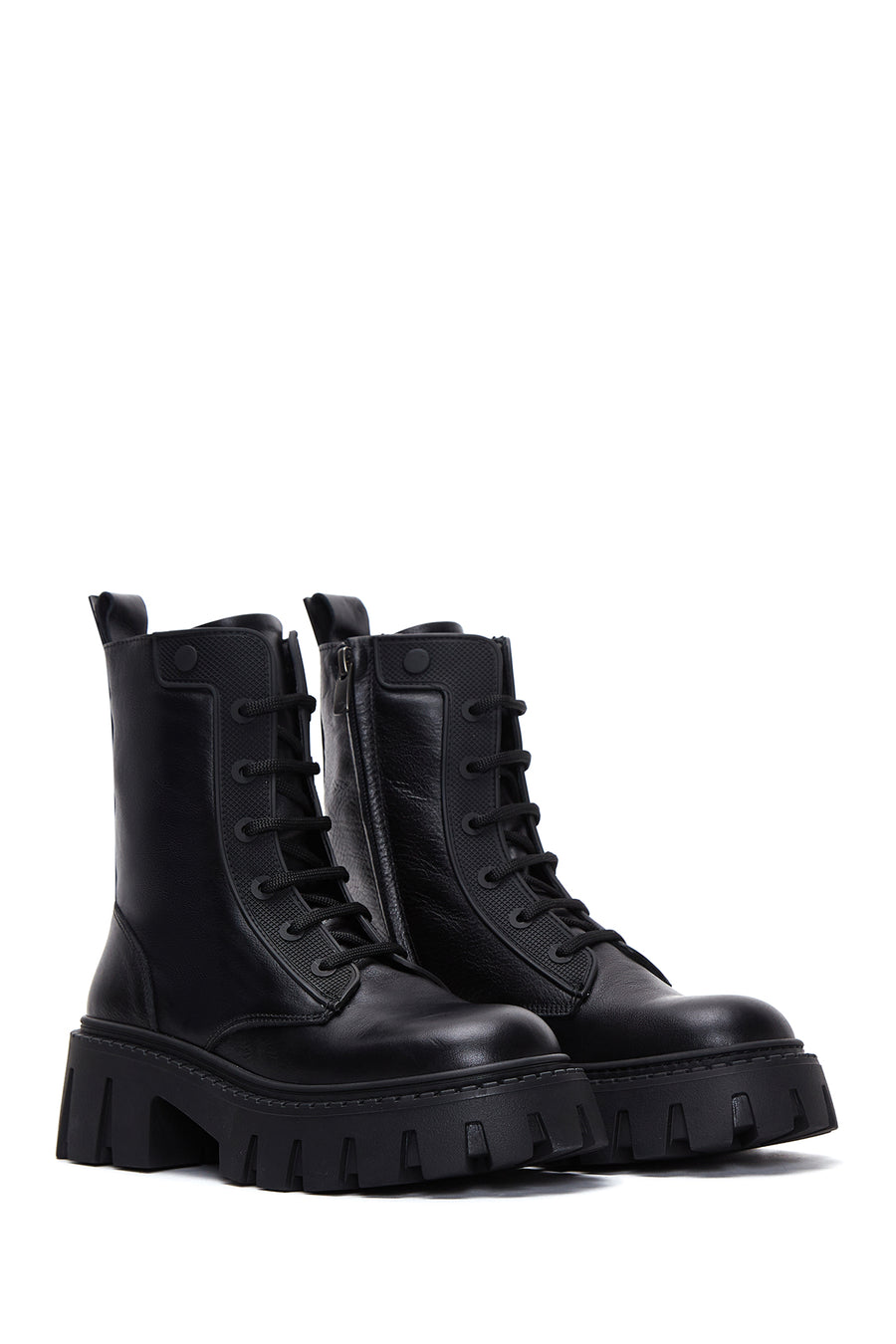 Women's Black Zippered Leather Boots