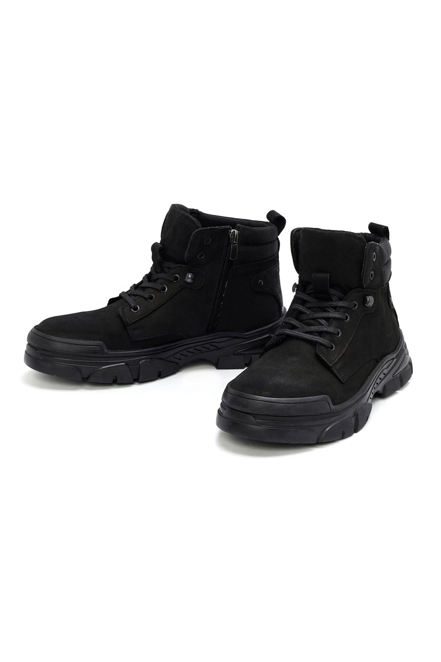 Men's Black Zippered Casual Nubuck Leather Boots