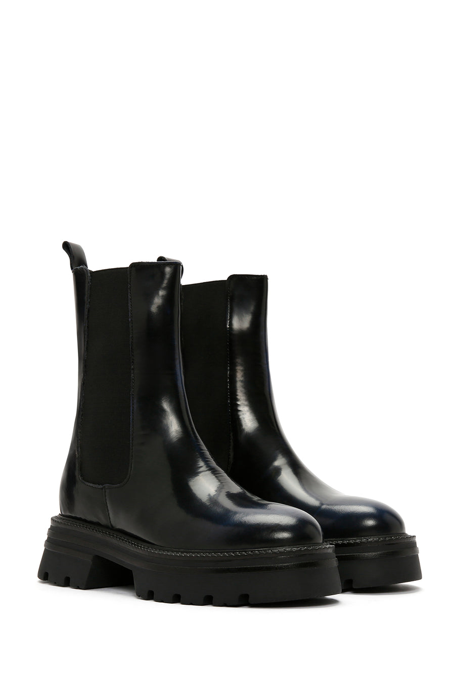 Women's Navy Blue Leather Chelsea Boots