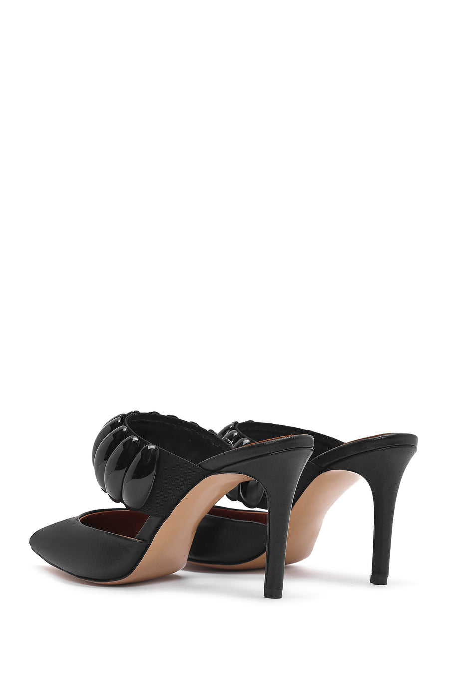 Women's Black Thin Heeled Leather Slippers
