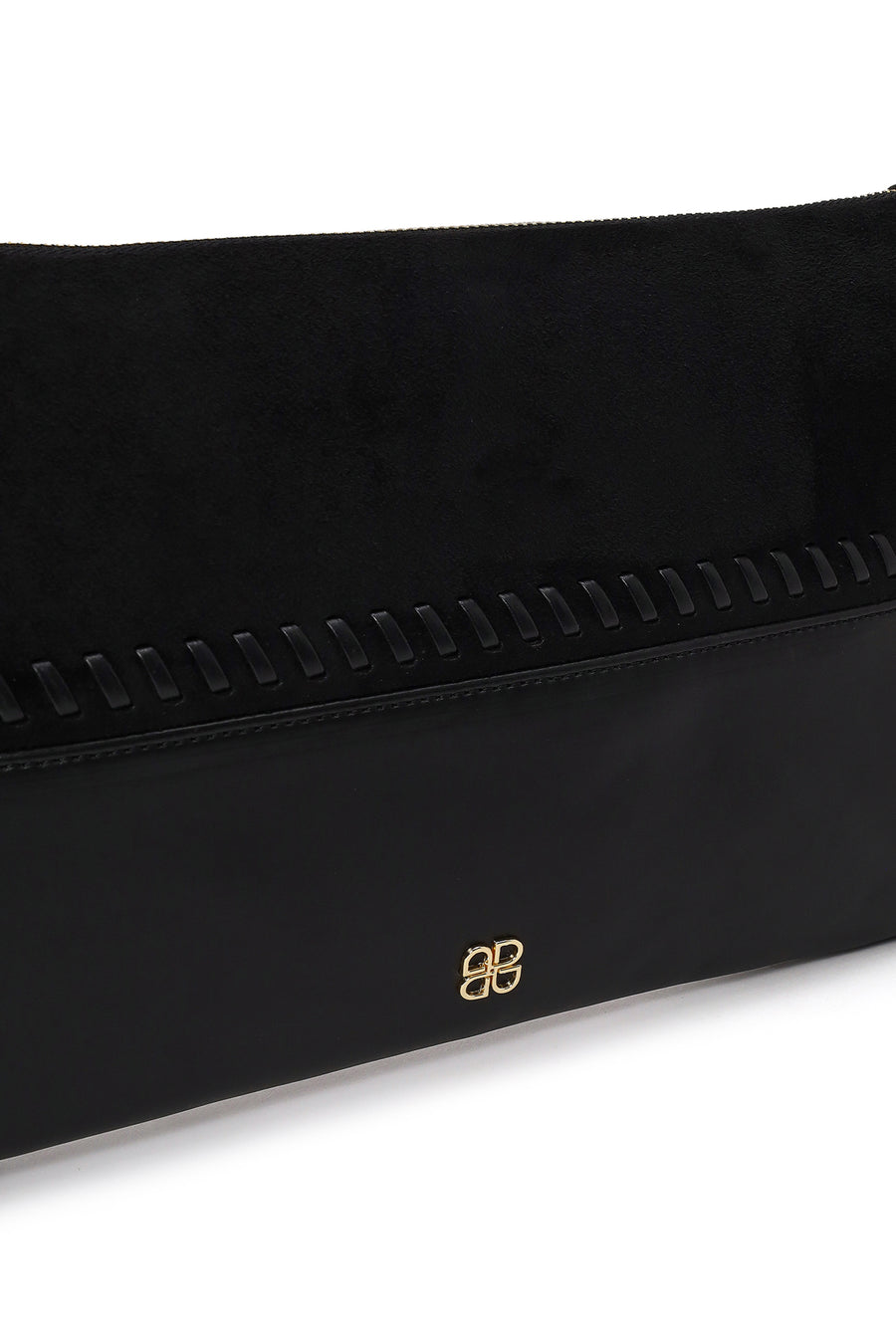 Woman Black Braided Chain-Strap Clutch Bag