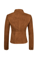 Lara Woman Camel Short Suede Leather Jacket | Derimod