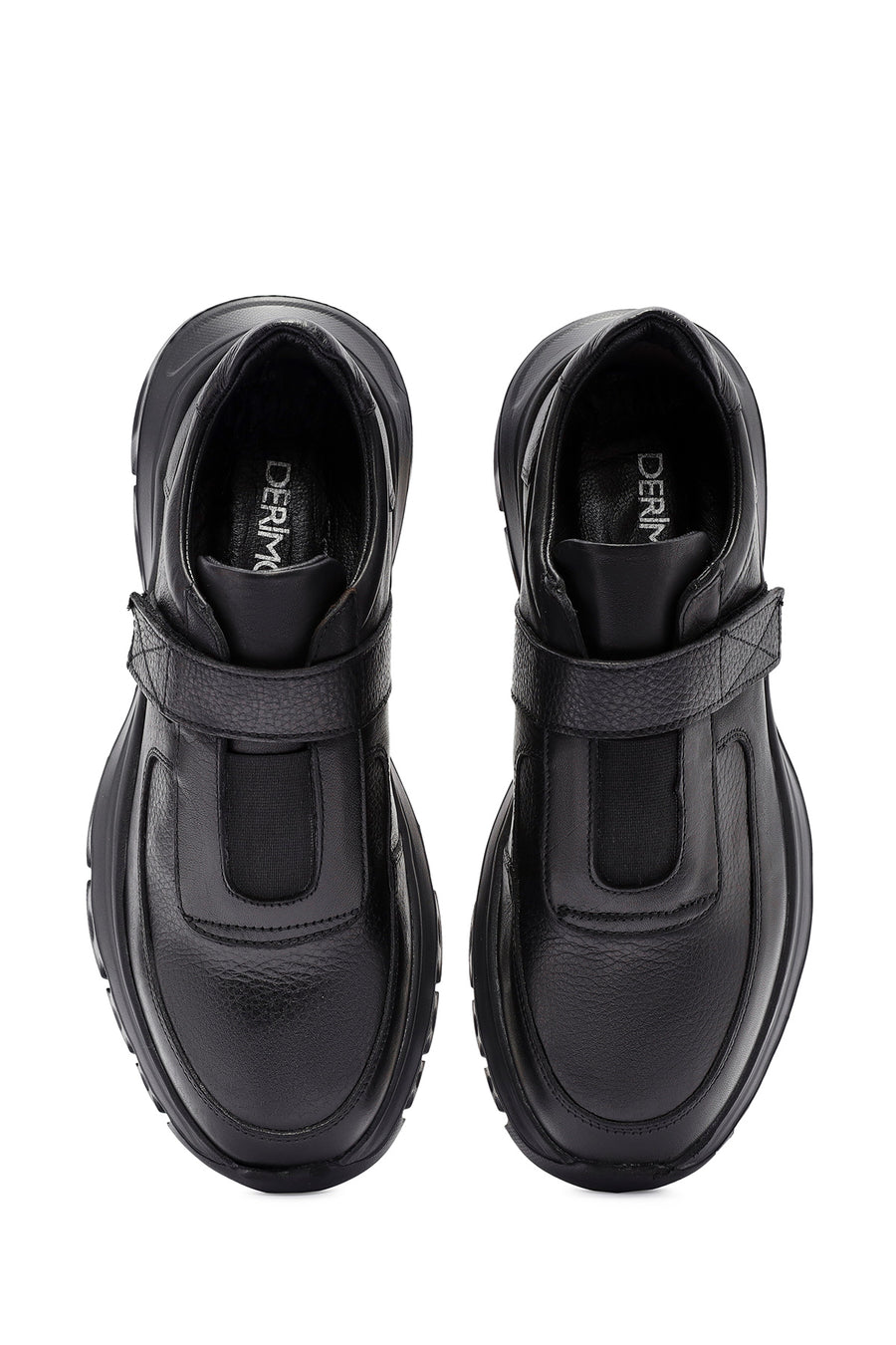 Erkek Siyah Bantlı Deri Sneaker