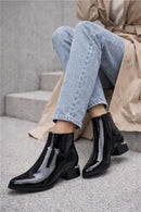 Women's Black Thick Short Heel Patent Leather Boot | Derimod