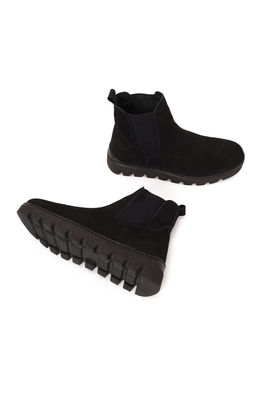 Male Black Thick-Soled Nubuck Leather Chelsea Boots