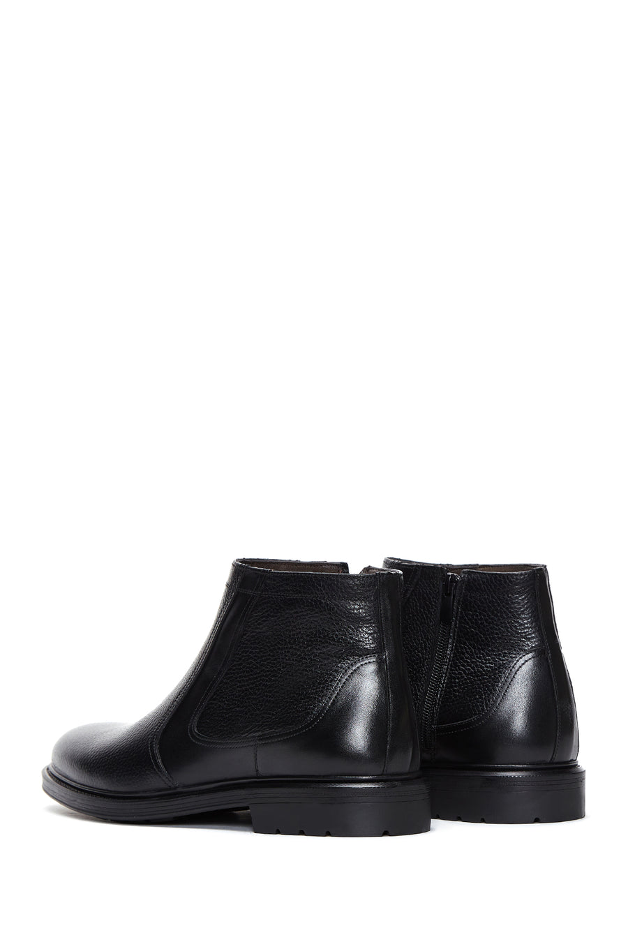Men's Black Zippered Leather Casual Boots