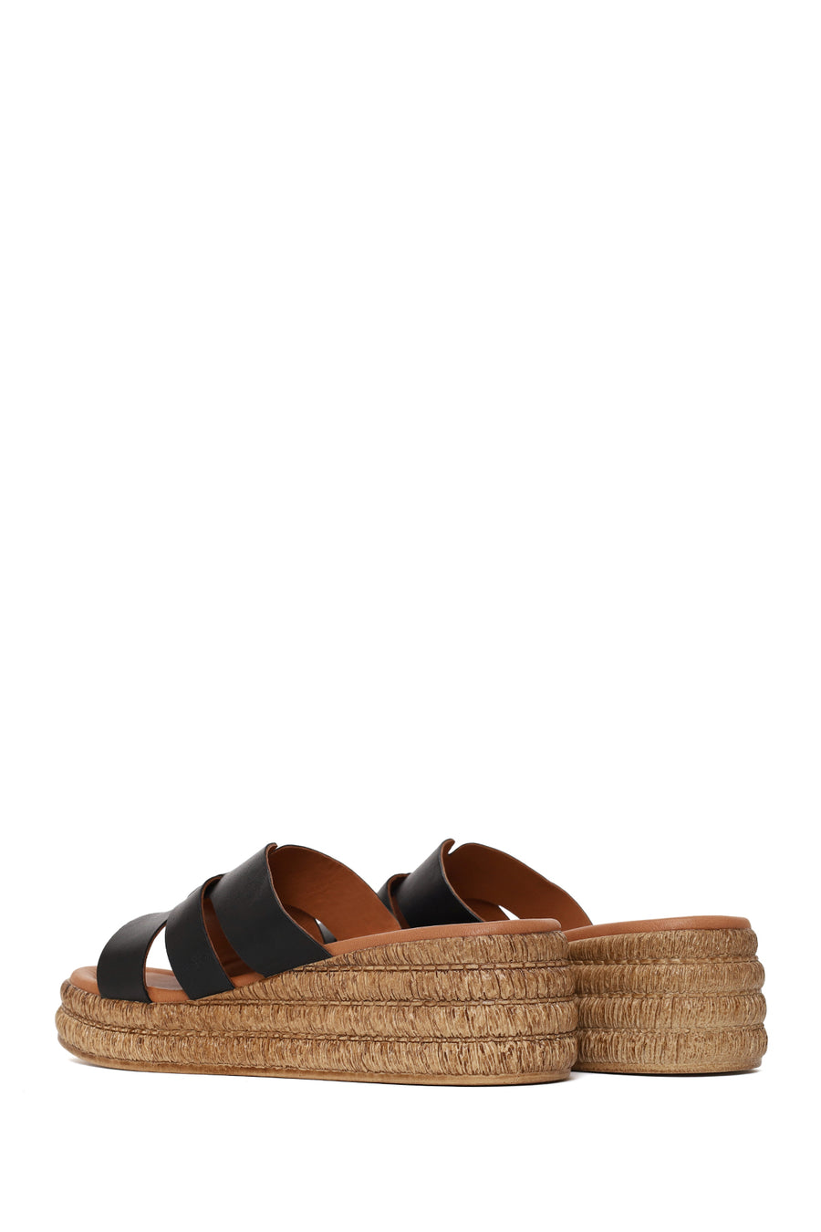 Woman Black Wedge Heeled Leather Slipper