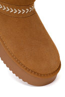 Woman Camel Thick-Soled Suede Teddy Boots | Derimod