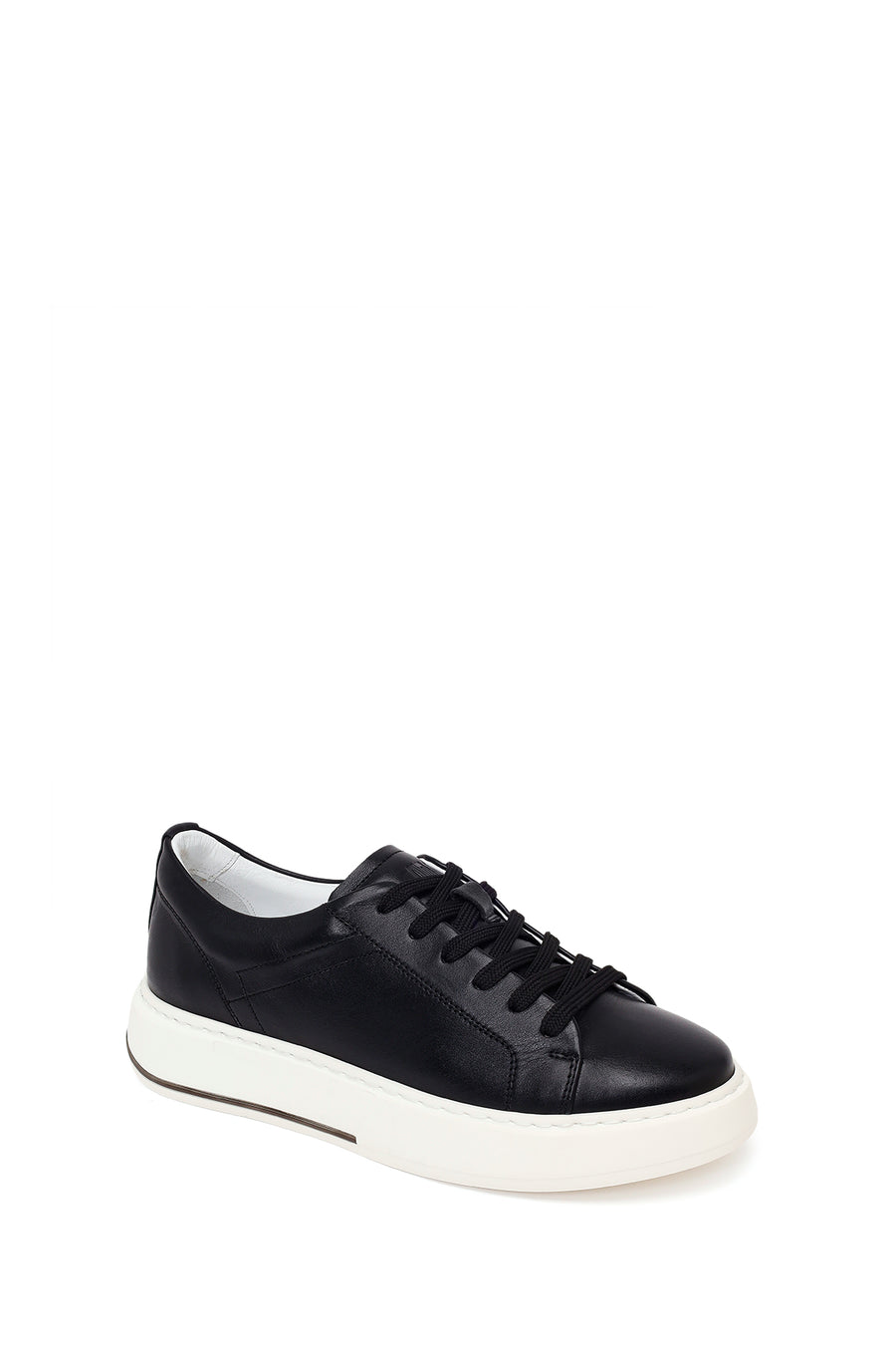 Erkek Siyah Bağcıklı Deri Sneaker