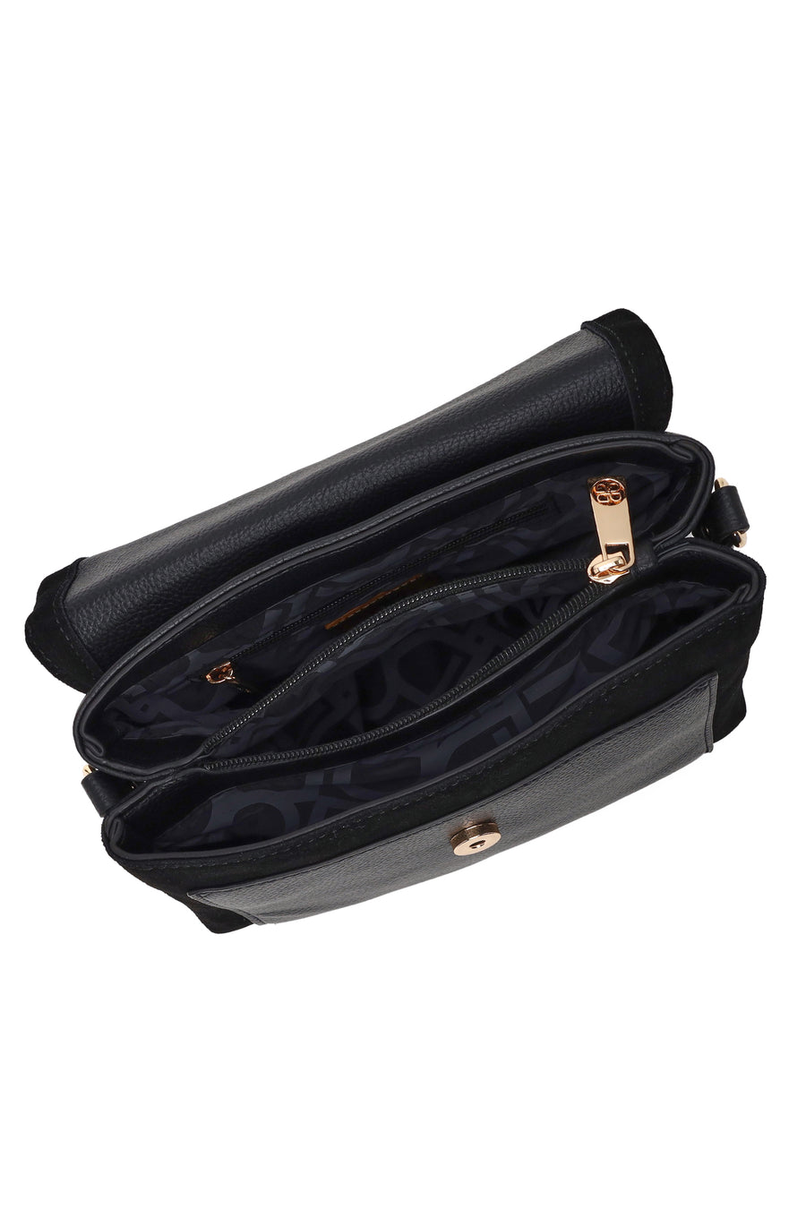 Woman Black Long-Strap Suede Crossbody Bag