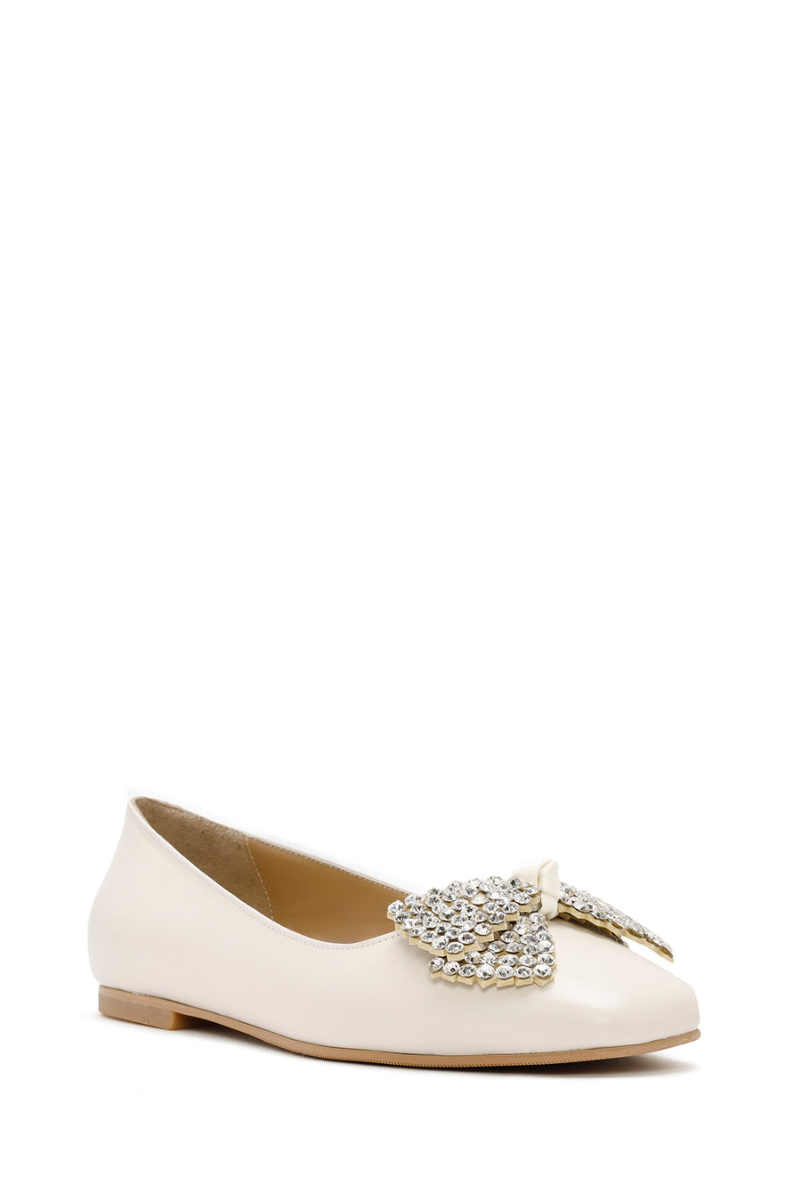 Women's Cream Stoned Leather Ballerina