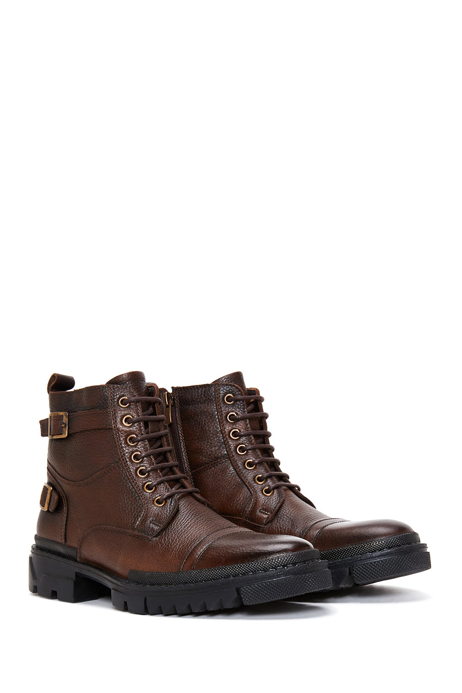 Men's Brown Lace-Up Leather Casual Combat Boots